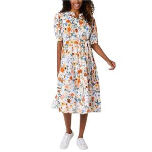St. John's Bay Women's White, Green, Yellow & Orange Floral Cotton Dress